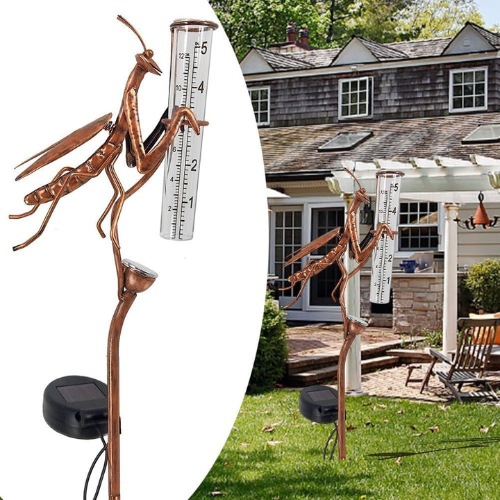 Solarbetriebener Regenmesser – Gartenstecker – Statue, Dekoration, leuchtet im Dunkeln, Metall, Hofk