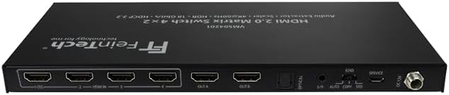 FeinTech VMS04201 HDMI Matrix Switch 4x2 mit Audio Extractor Scaler Ultra-HD 4K 60Hz HDR 2x4, mit AR