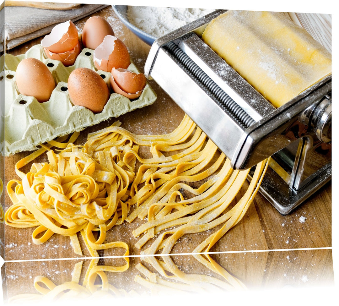 Nudelmaschine Pasta Italia Format: 100x70 auf Leinwand, XXL riesige Bilder fertig gerahmt mit Keilra