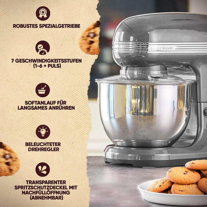 ProfiCook® Küchenmaschine zum backen | Knetmaschine 5L mit starkem 1200W Motor | Teigmaschine inkl.
