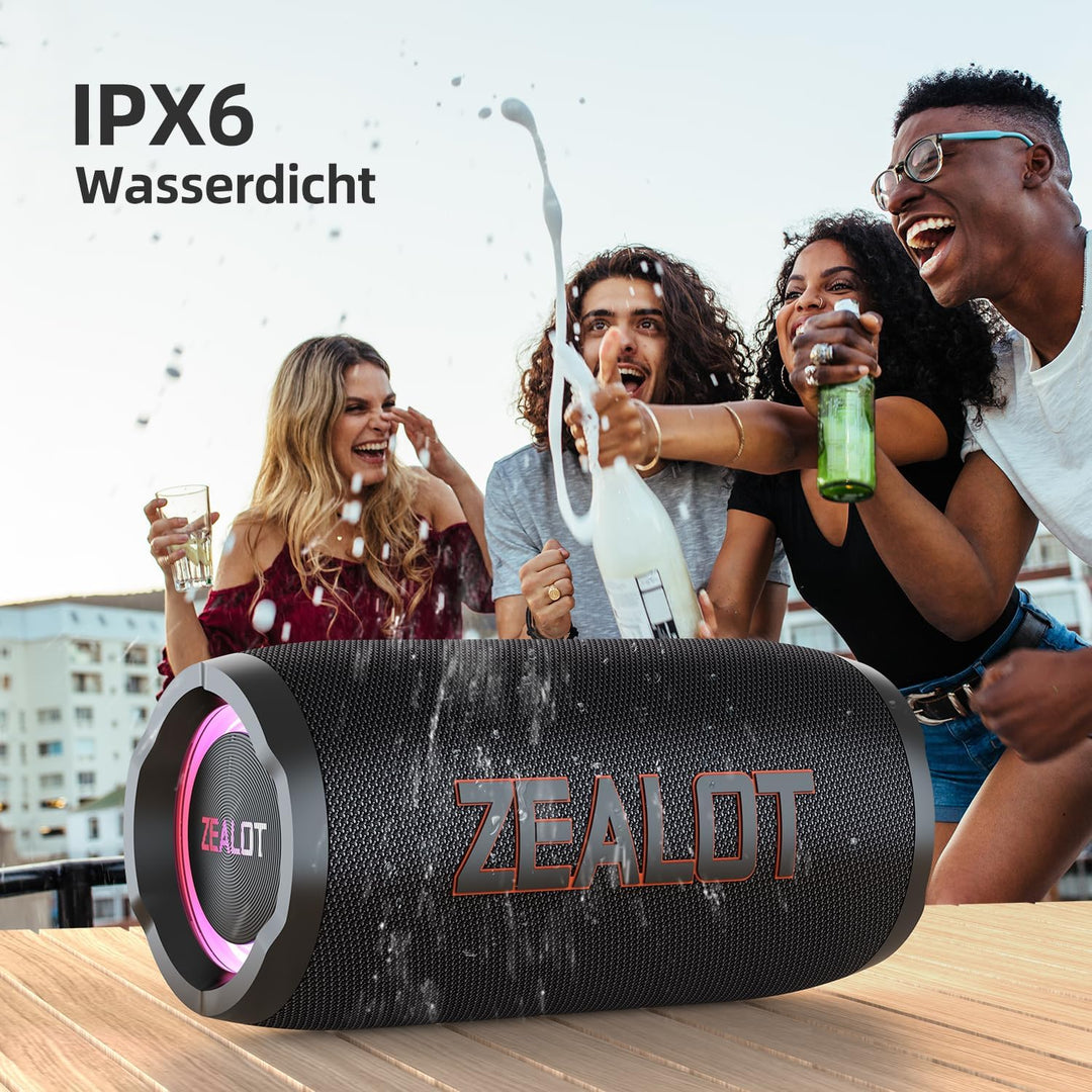 ZEALOT Bluetooth Lautsprecher 60W(70W Peak) mit Licht,Tragbarer Musikbox mit USB/Micro SD-Karte/AUX,