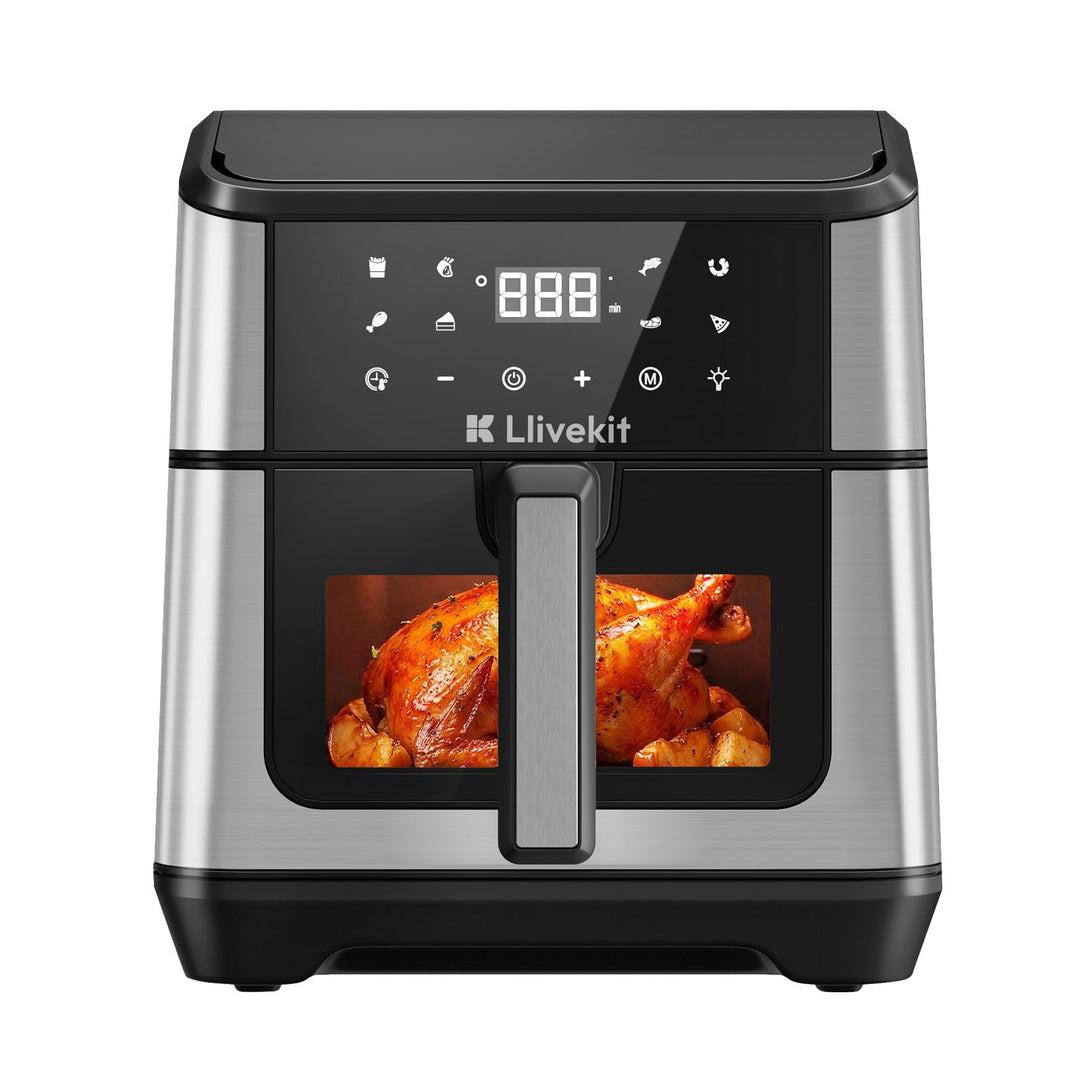 LLIVEKIT Heissluftfritteuse XXL 8,5L mit Doppelheizquelle, Airfryer mit 360° Heissluftzirkulation, 9