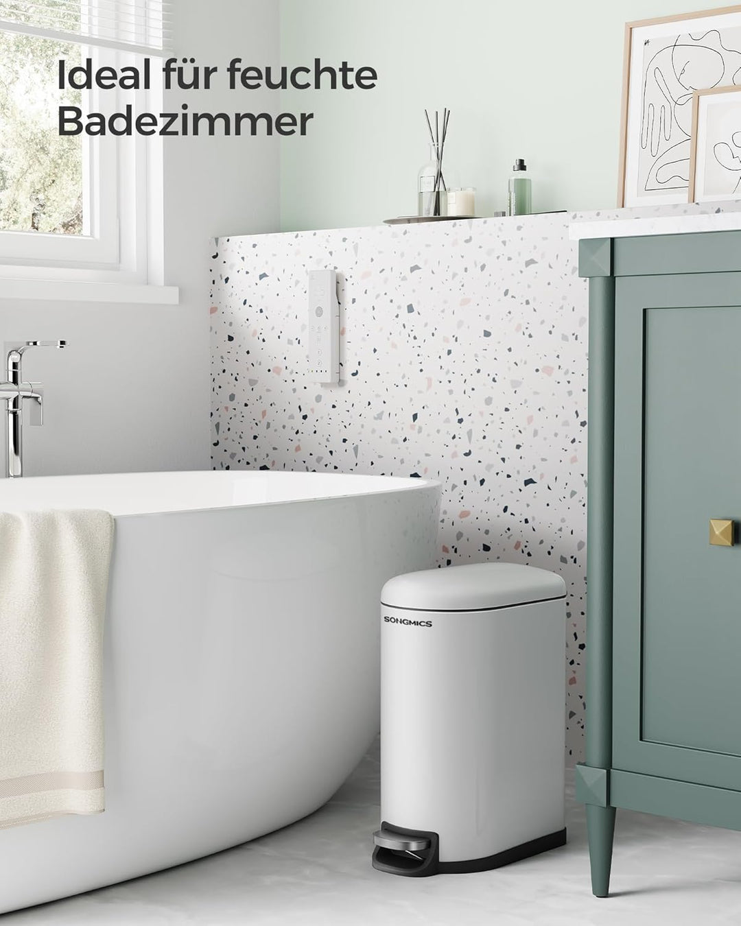 SONGMICS Abfalleimer für Badezimmer, 10 l, klein, Deckel, Treteimer für Toilette, kompakt, kleiner R