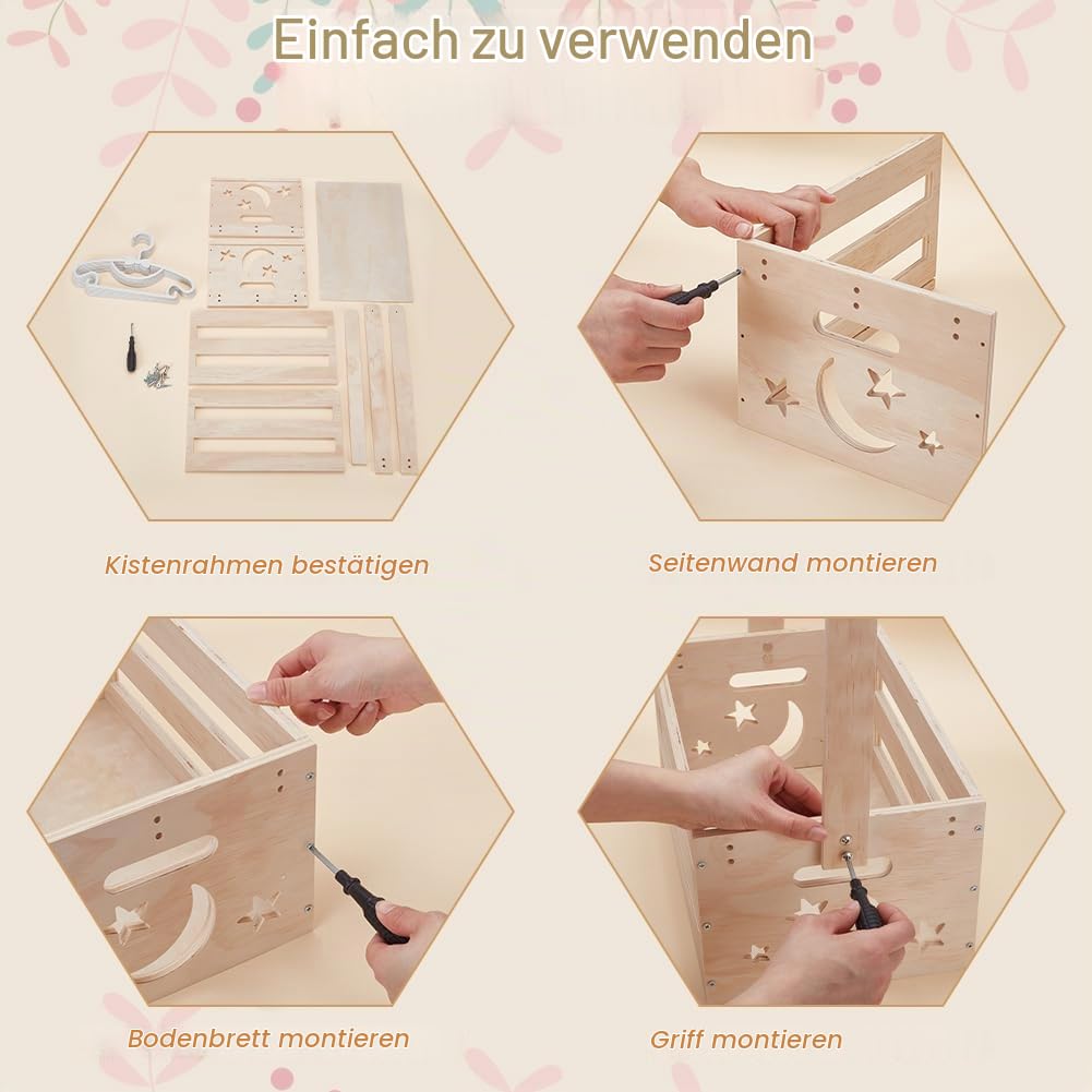 UNICRAFTALE Holz Baby Geschenk Korb mit Griff Kinder Kleiderbügel Aufbewahrungskorb Holzkiste für Ba