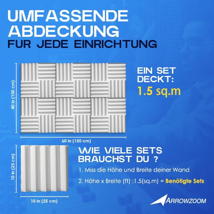 Arrowzoom 24 Akkustik Platten Akkustikschaumstoffmatten Akustikschaumstoff 50x50x5cm Dämmung Wedge N
