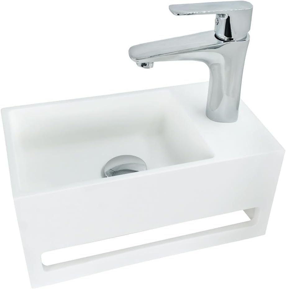 Solid Surface Waschbecken + Handtuchhalterung Hahnloch Rechts 36x20x16cm