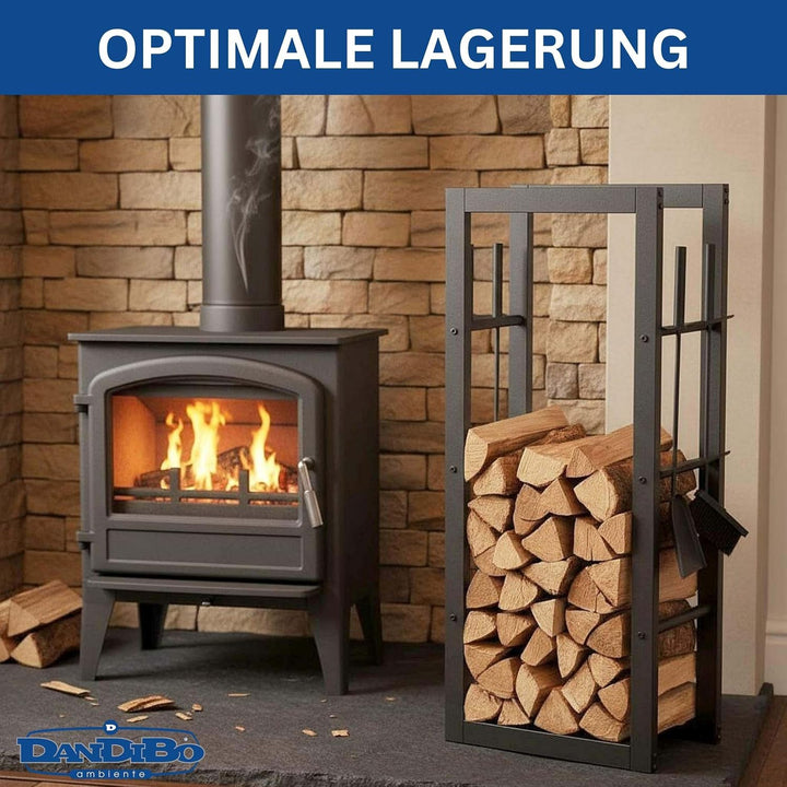 DanDiBo Kaminholzregal Innen Metall mit Besteck 96601 Brennholzregal Holzaufbewahrung Kaminholzständ