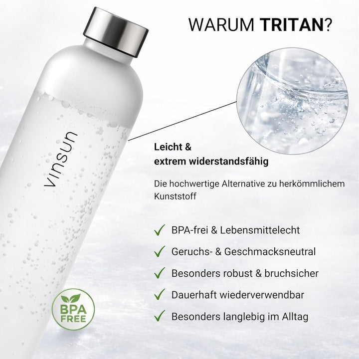 Vinsun Trinkflasche 1l pink - wiederverwendbar, Kohlensäure geeignet, BPA frei, Tritan - nachhaltige