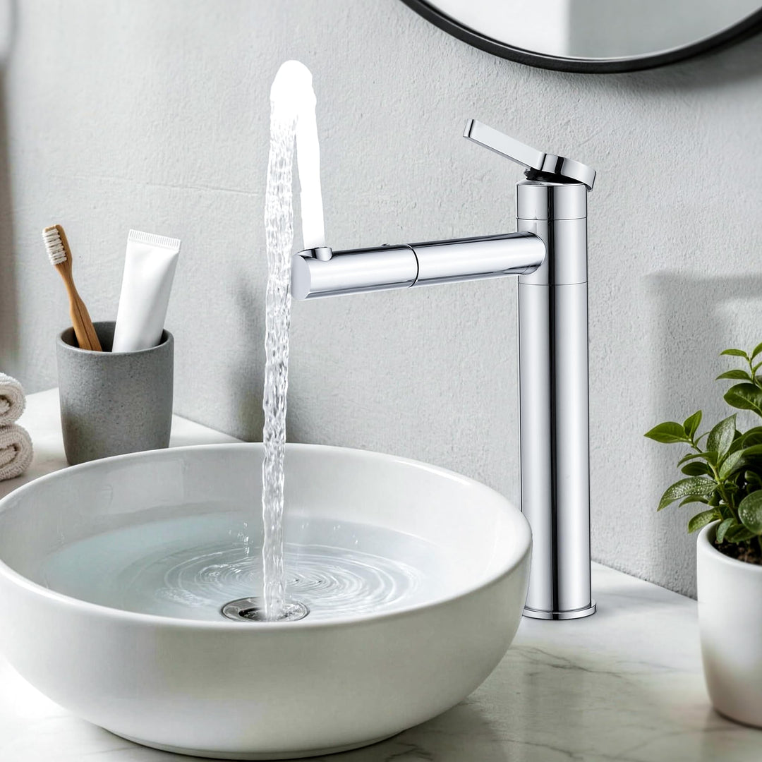 HOMELODY Waschtischarmatur Hoch mit 360°drehbarer Auslauf &amp; Körper - Edelstahl Wasserhahn Bad mit 21
