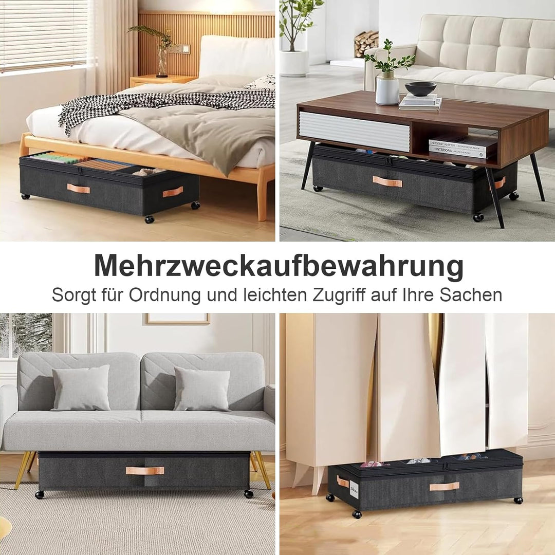 2 Stück Unterbettkommode Mit Rollen (Einstellbare Höhe 18-24cm), Unterbett Aufbewahrungsbox, Bettkas