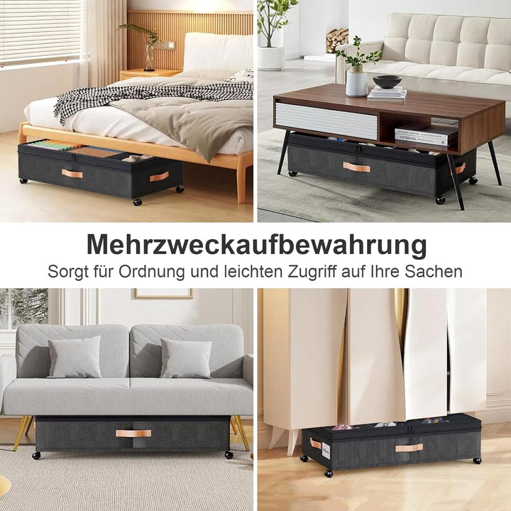 2 Stück Unterbettkommode Mit Rollen (Einstellbare Höhe 18-24cm), Unterbett Aufbewahrungsbox, Bettkas