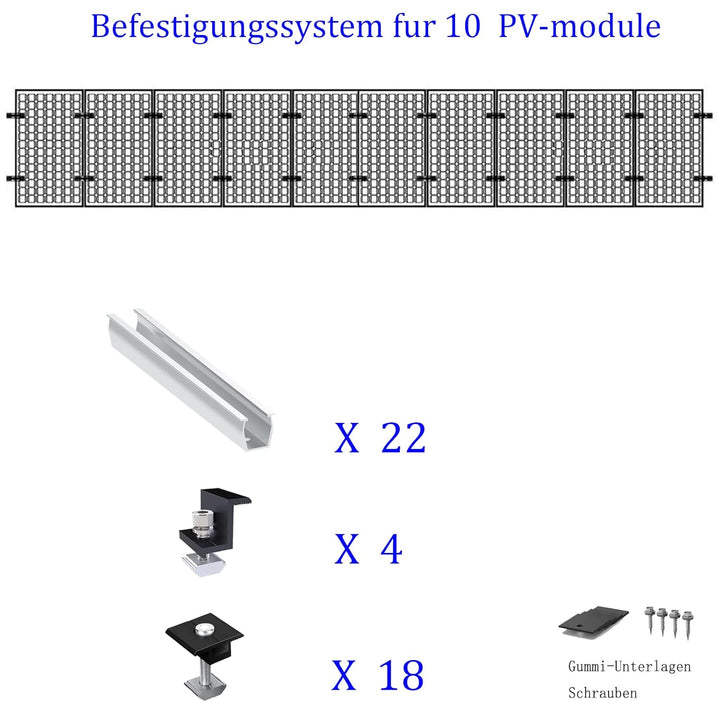 Solarmodul Halterung Befestigungssystem, Alu PV Modul Halterung mit 12CM Montageschiene und Befestig