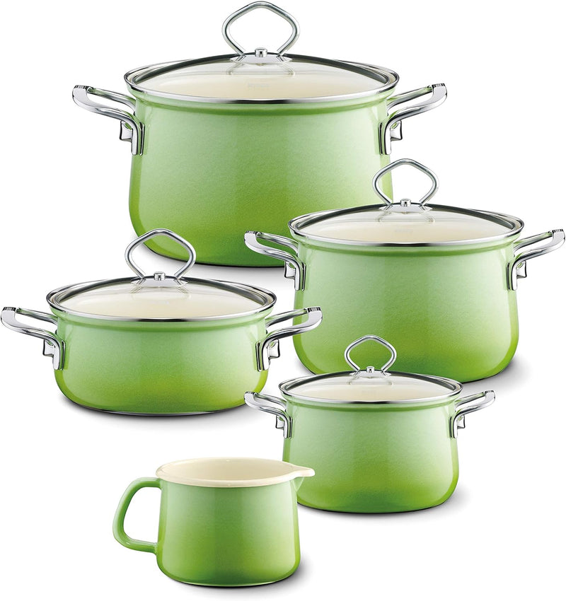 Riess, 0546-036, Sparset 5-TLG., NOUVELLE SMARAGD, bestehend aus: 3 x Fleischtopf mit Glasdeckel (16