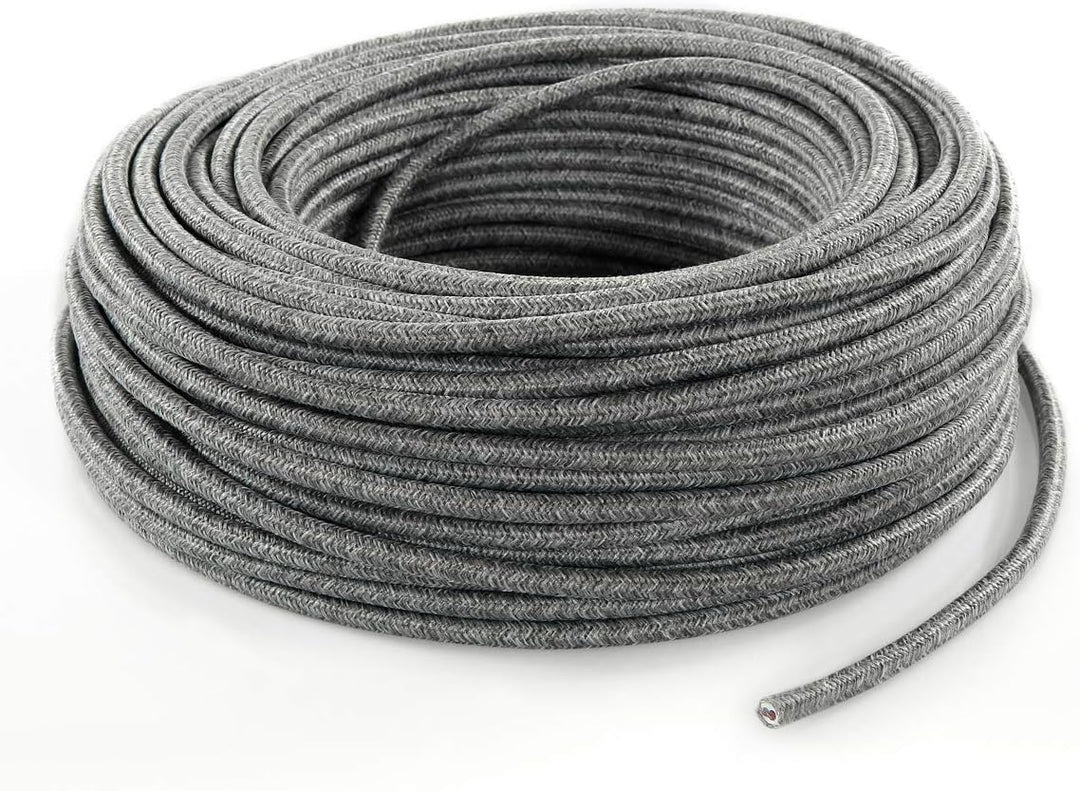 Textilkabel für Lampe, Stoffkabel 3-adrig (3x1,50mm²) - Canvas Grau. Made in Italy (10 Meter), 10 Me
