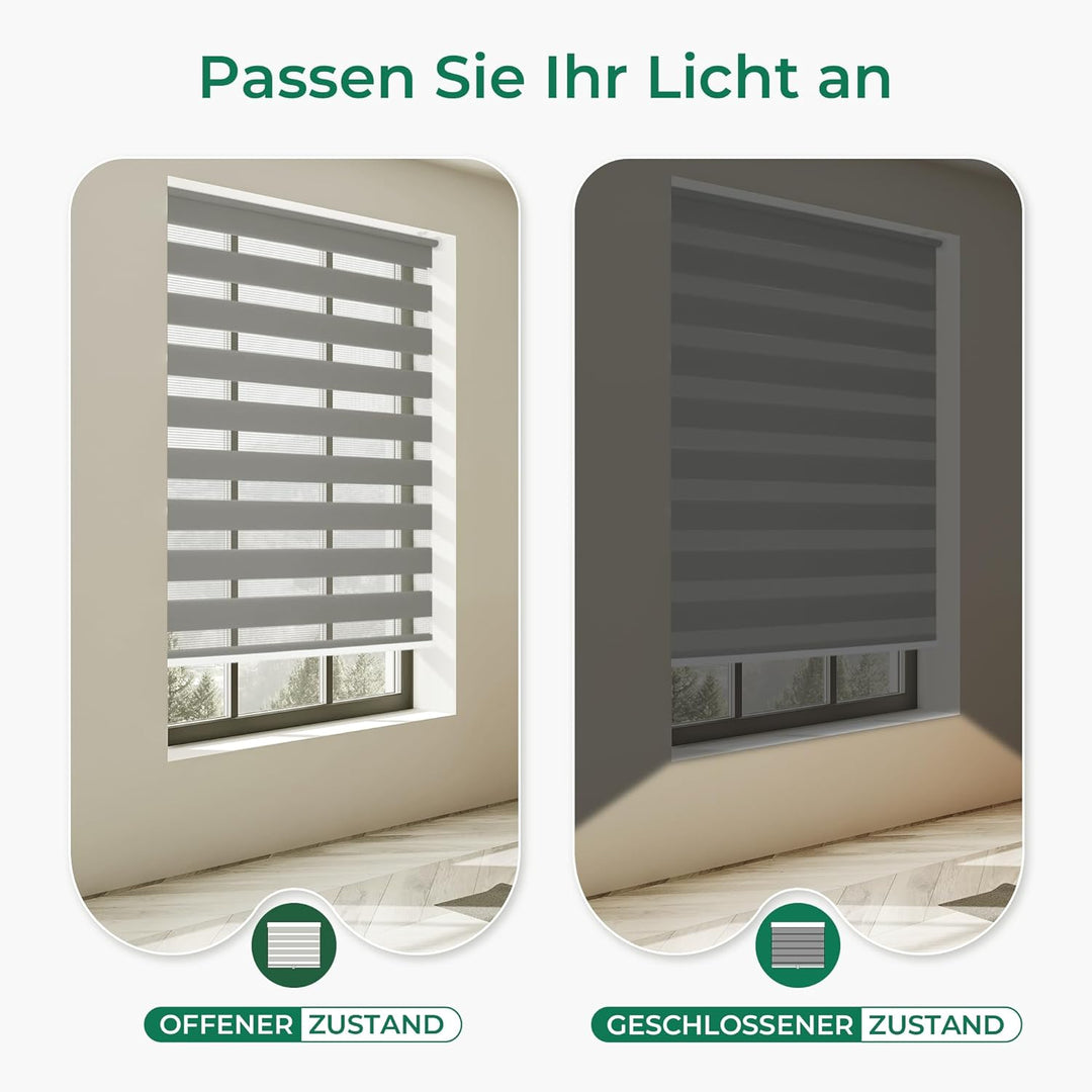 Allesin Doppelrollo schnurlos Klemmfix ohne Bohren Duo Rollos für Fenster, 85x120cm (Stoffbreite 85