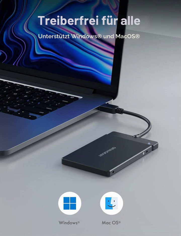 GRAUGEAR Aluminium M.2-SATA SSD Konverter, für B-Key M.2 NGFF zu 2,5” SATA, 2,5“ Bauform, 7 mm Einba