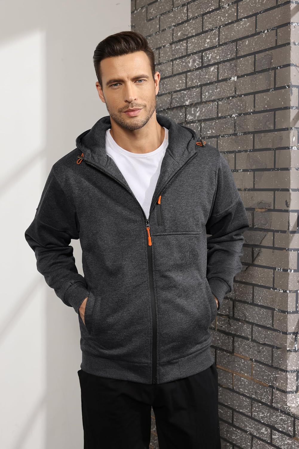CTU Herren Hoodies Zip Up Langarm Fleece Sweatshirts Hoodies für Männer S-3XL S Dunkelgrau, S Dunkel