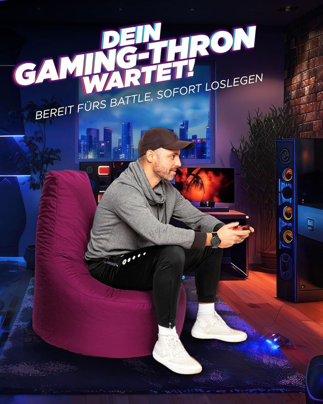 PATCH HOME Gamer Kissen & Lounge Sitzsack – befüllbar mit Reissverschluss, gefüllt mit Styropor, gee