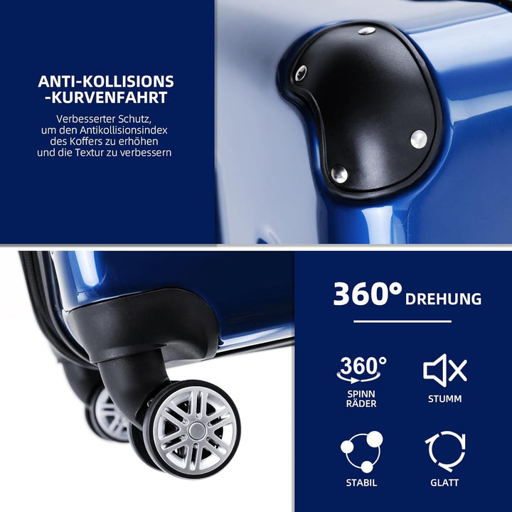 BEIBYE Hartschalen Koffer Trolley Rollkoffer Reisekoffer 4 Zwillingsrollen Polycabonat (Blau, Koffer