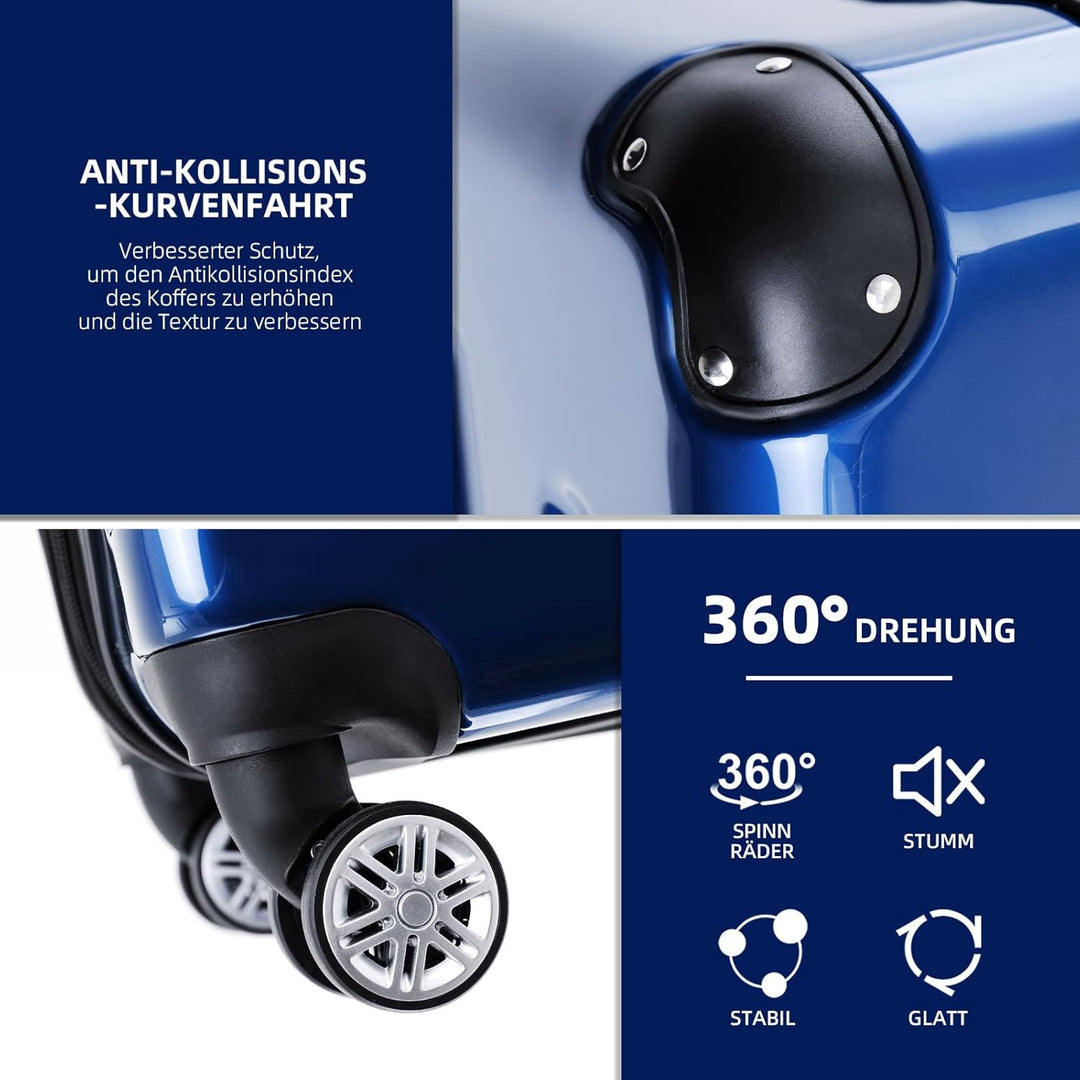 BEIBYE- 3er Kofferset Hartschalen-Koffer Reisekoffer Trolley Rollkoffer Set Reisekofferset (Blau)