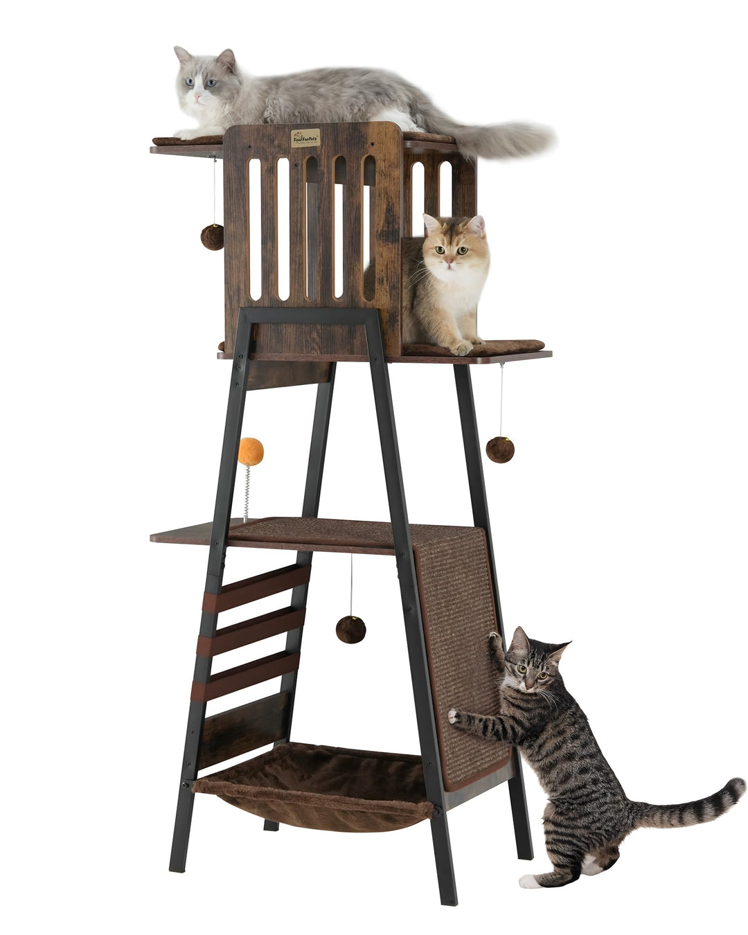 FourFurPets 147 cm Kratzbaum, Kratzbaum Grosse Katzen stabil, moderner katzenbaum für drinnen, hoher