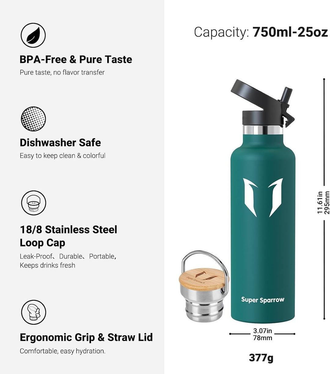 Super Sparrow Trinkflasche Edelstahl - 350ml/500ml/620ml/750ml/1L - Auslaufsicher Thermoskanne, BPA-