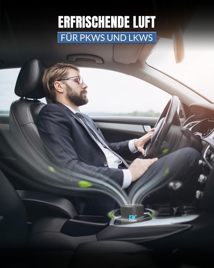 CURVE - Innovativer Luftreiniger mit Granulat - Entfernt 99% Keime und Gerüche - Für Auto, KFZ, LKW,