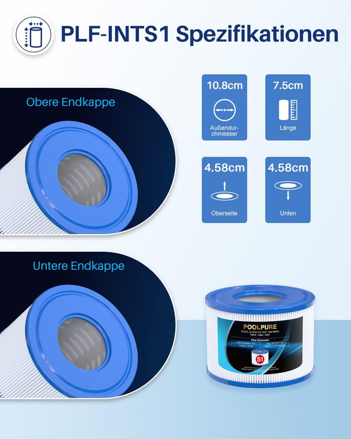 POOLPURE 6er Pack Filter Typ S1 für Easy Set Pool filterkartuschen, Intex PureSpa, Whirlpool Filter