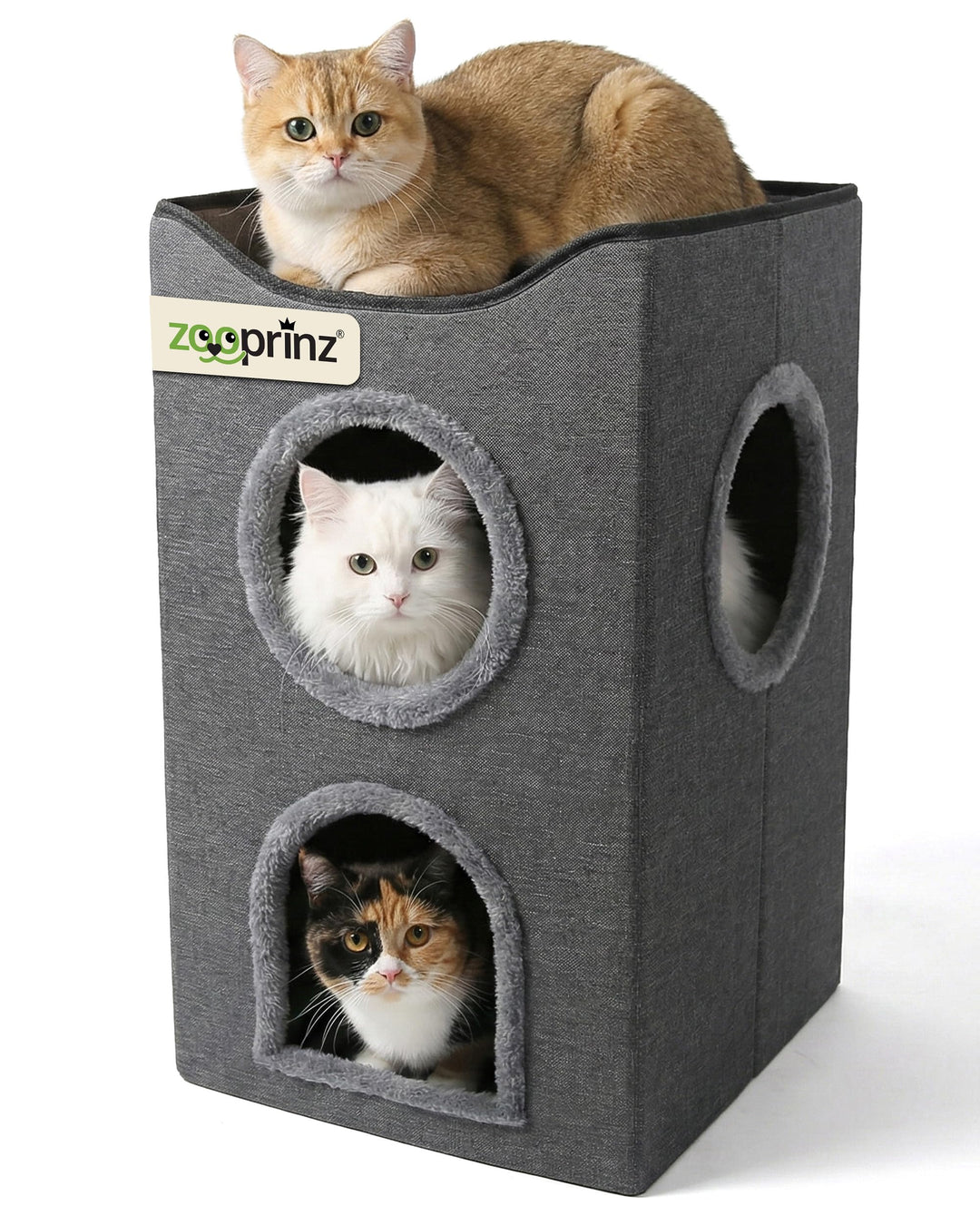 zooprinz katzenhöhle cat cave – kuschelhöhle für Katzen & grosse Katze, warmes katzenbett beige mit