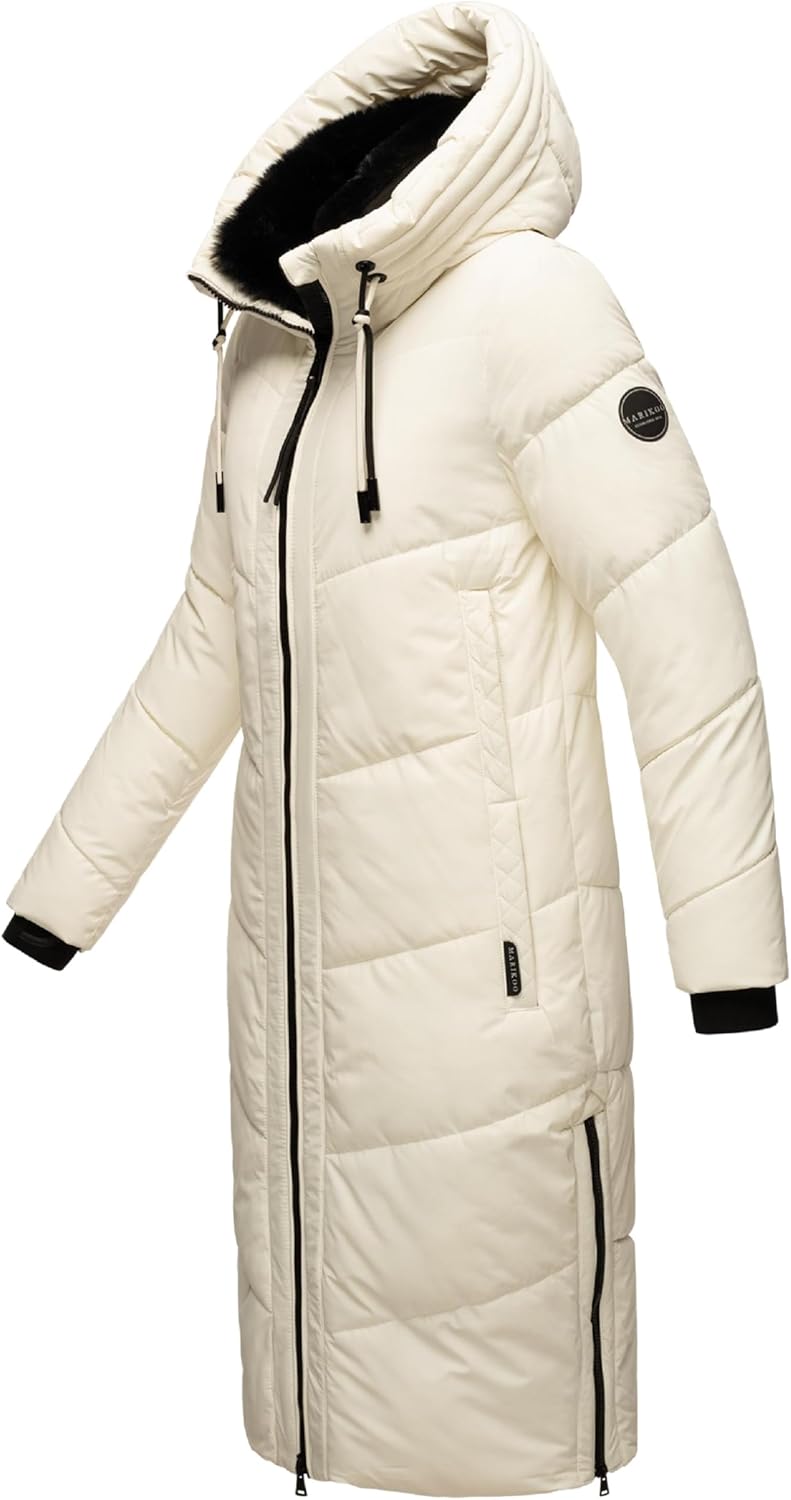 MARIKOO Damen Wintermantel Warmer Steppmantel lang mit Verstellbarer Kapuze und hohem Kragen Nadaree