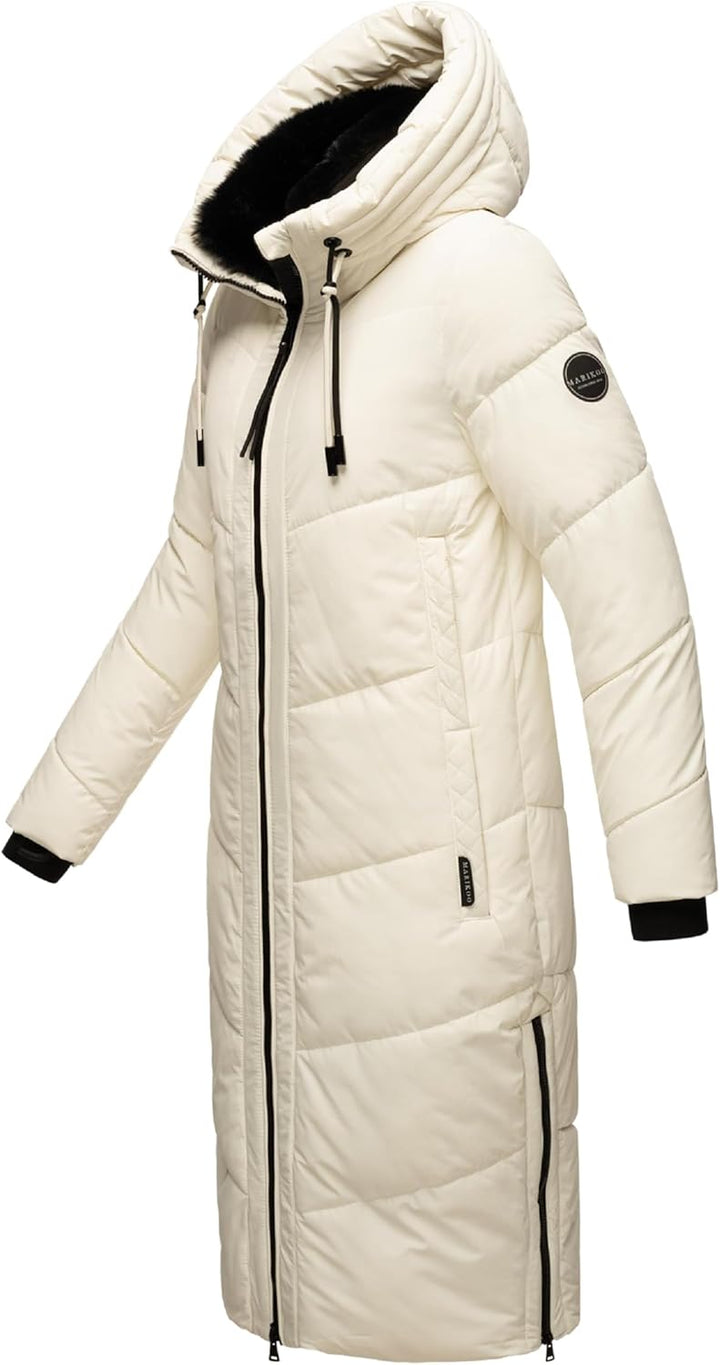 MARIKOO Damen Wintermantel Warmer Steppmantel lang mit Verstellbarer Kapuze und hohem Kragen Nadaree