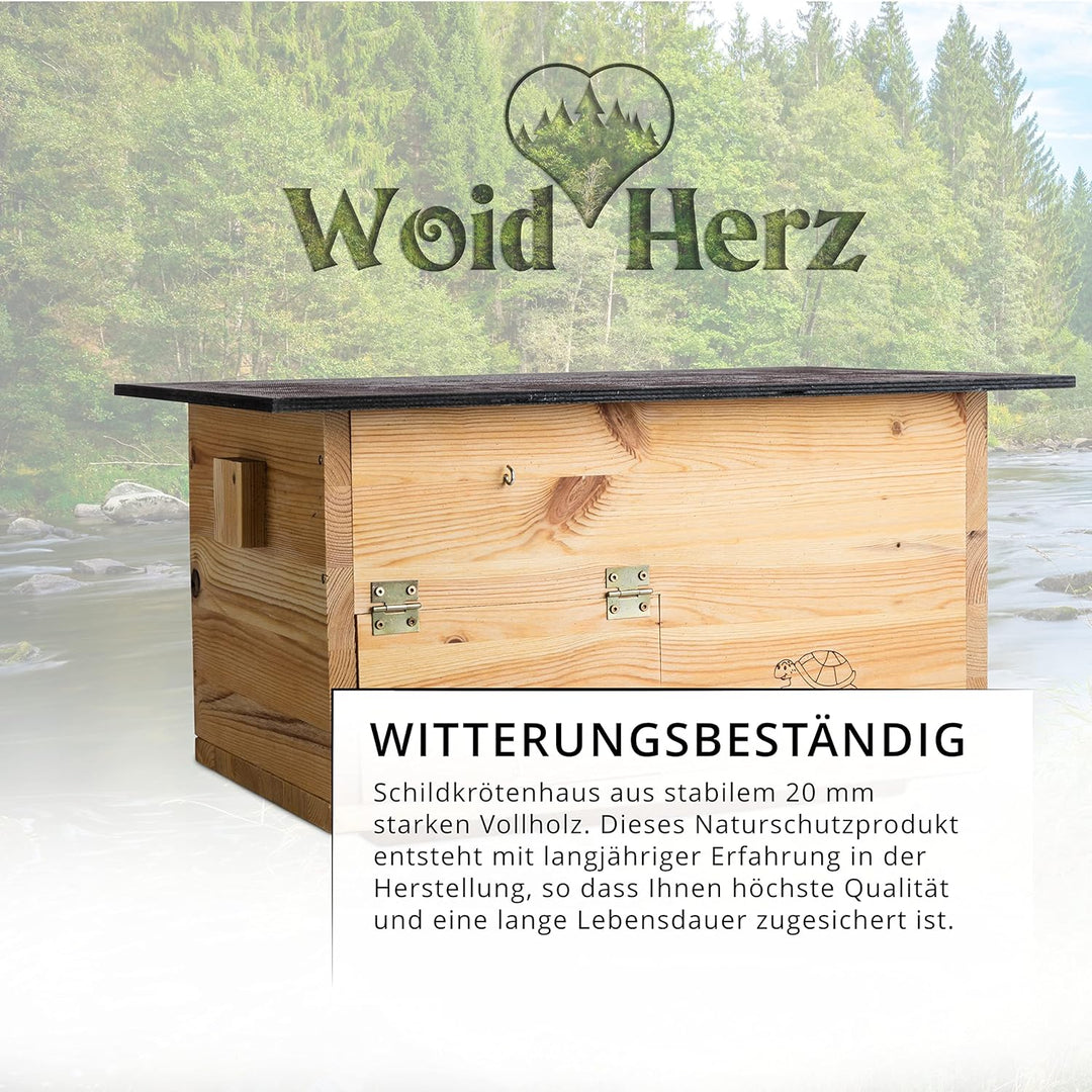 Woid Herz Premium Schildkrötenhaus (SH2) Lasiert aus 20mm starken Vollholz - Wetterfest mit Boden un