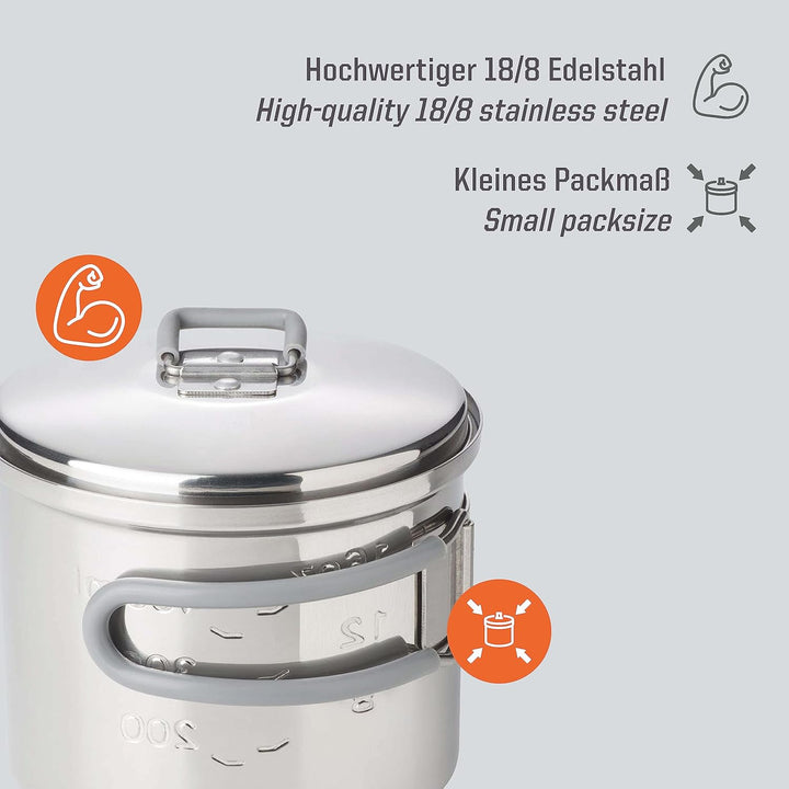 Esbit Outdoor Kochtopf 625 ml - Camping Topf aus hochwertigem Edelstahl - inkl. Deckel mit praktisch