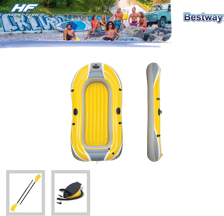Bestway Hydro-Force Raft Set Boot 255x127 cm mit Blasebalg und 2 Rudern 228 x 121 cm, 228 x 121 cm
