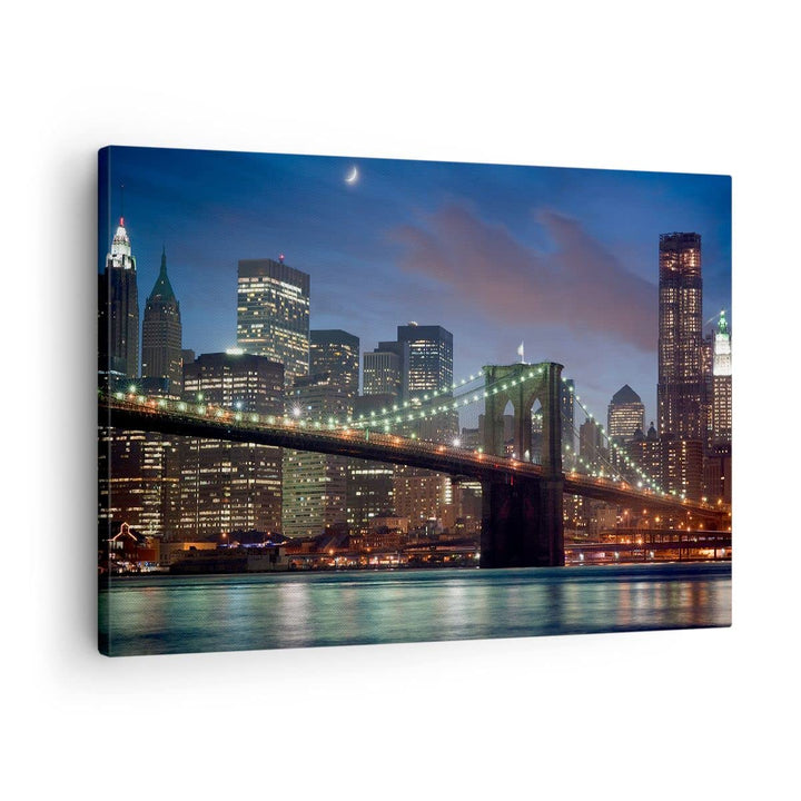 Bilder auf Leinwand Brooklyn brücke nacht new york city Leinwandbild 70x50cm Wandbilder Dekoration W