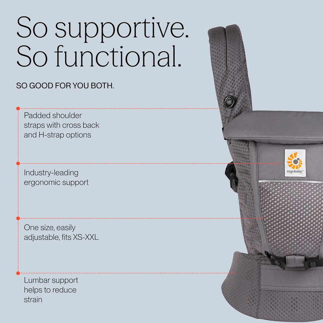 Ergobaby Adapt Babytrage für Neugeborene ab Geburt, 3-Positionen SoftFlex Mesh Ergonomische Babybauc