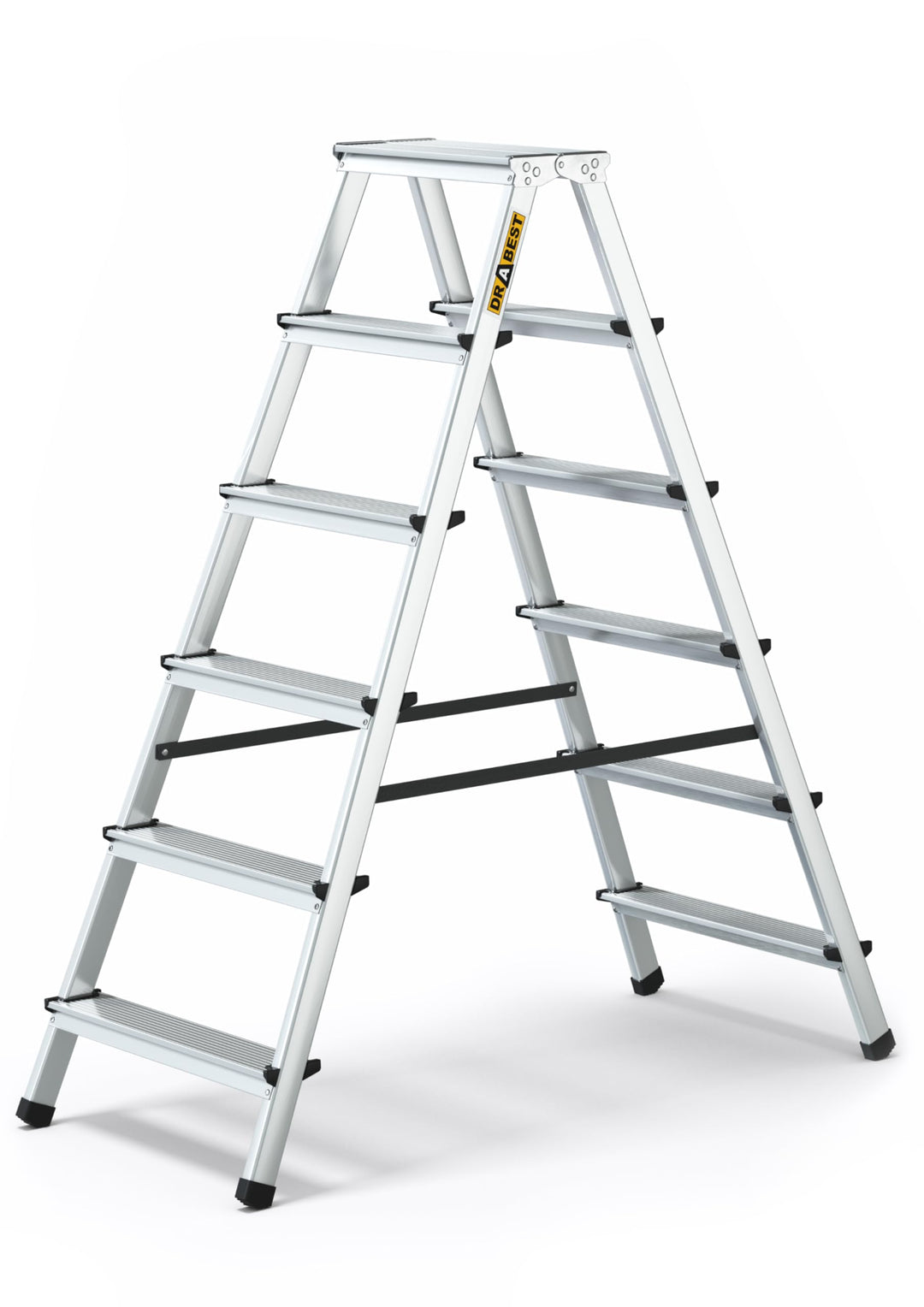 DRABEST Trittleiter Klapptritt Alu Leiter Klappbar Beidseitig Mehrzweckleiter 2 x 6 Stufig bis 125 k