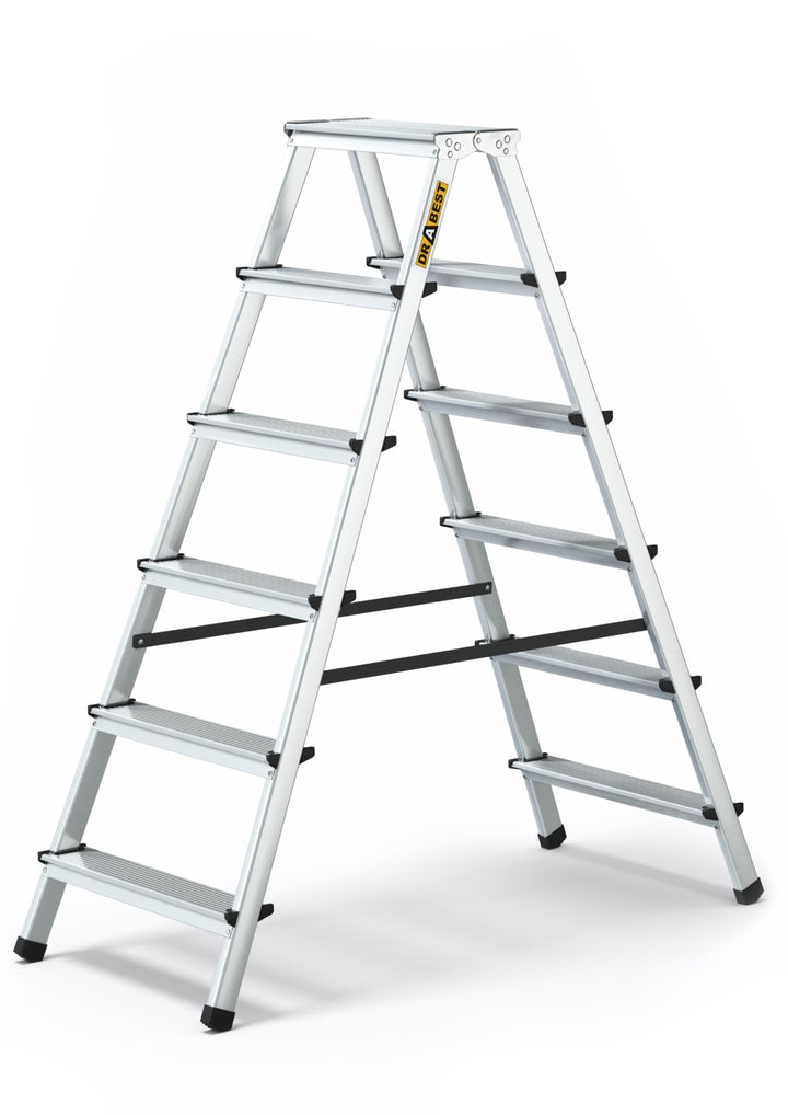 DRABEST Trittleiter Klapptritt Alu Leiter Klappbar Beidseitig Mehrzweckleiter 2 x 6 Stufig bis 125 k