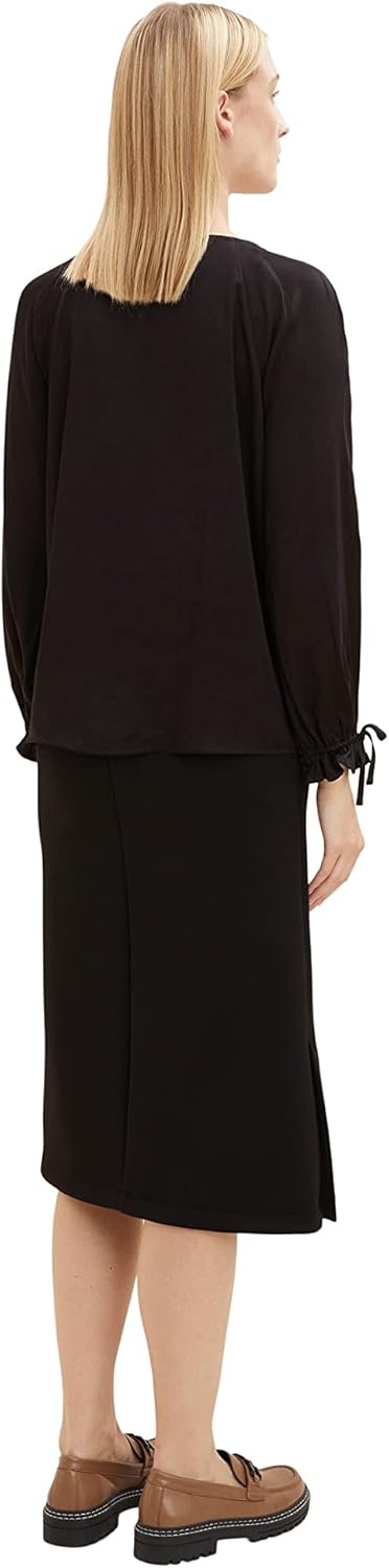 TOM TAILOR Damen Bluse mit Schleife am Ärmel 32 14482 - Deep Black, 32 14482 - Deep Black