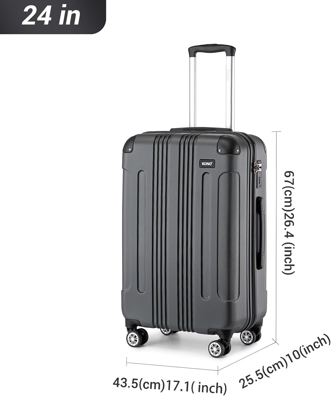 KONO 65cm Koffer Mittelgross Hartschale Trolley Rollkoffer Reisekoffer mit 4 Rollen 65x42x26cm (Koff