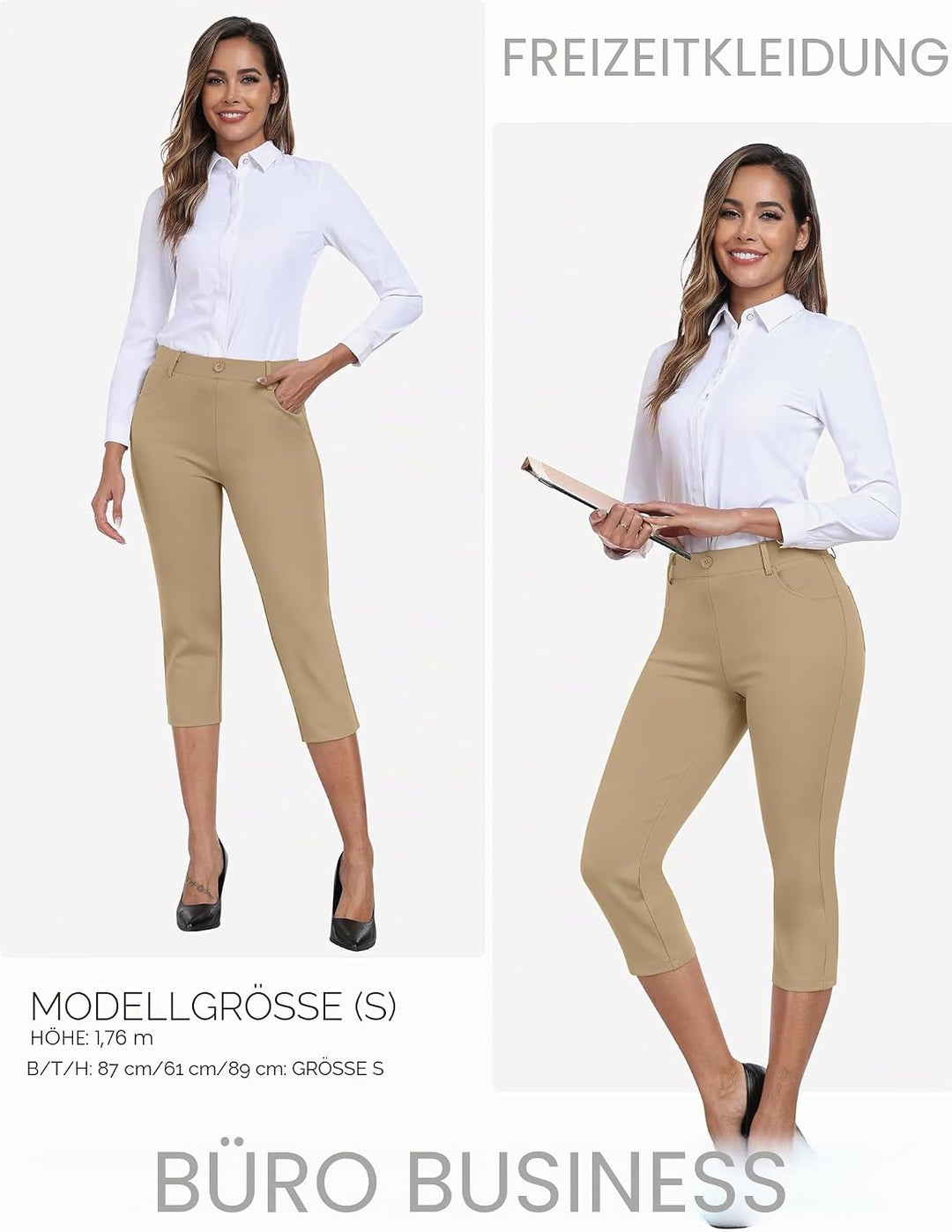 AjezMax Damen Golfhosen Capri Business Hose Elegante Hosen Atmungsaktiv Yoga Büro Anzughosen Elastis