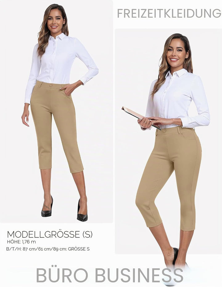 AjezMax Damen Golfhosen Capri Business Hose Elegante Golf Hosen Atmungsaktiv Yoga Büro Anzughosen El