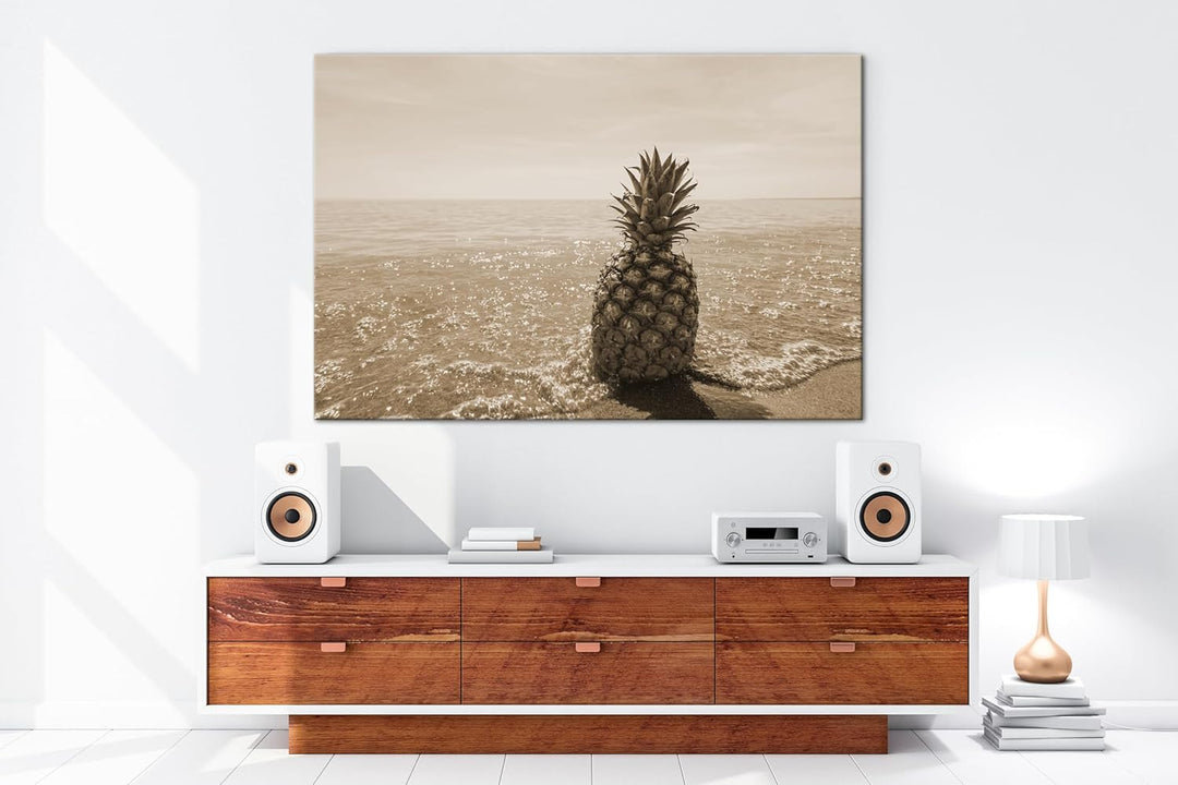 deyoli Ananas am Strand Format: 80x60 Effekt: Sepia als Leinwandbild, Motiv fertig gerahmt auf Echth
