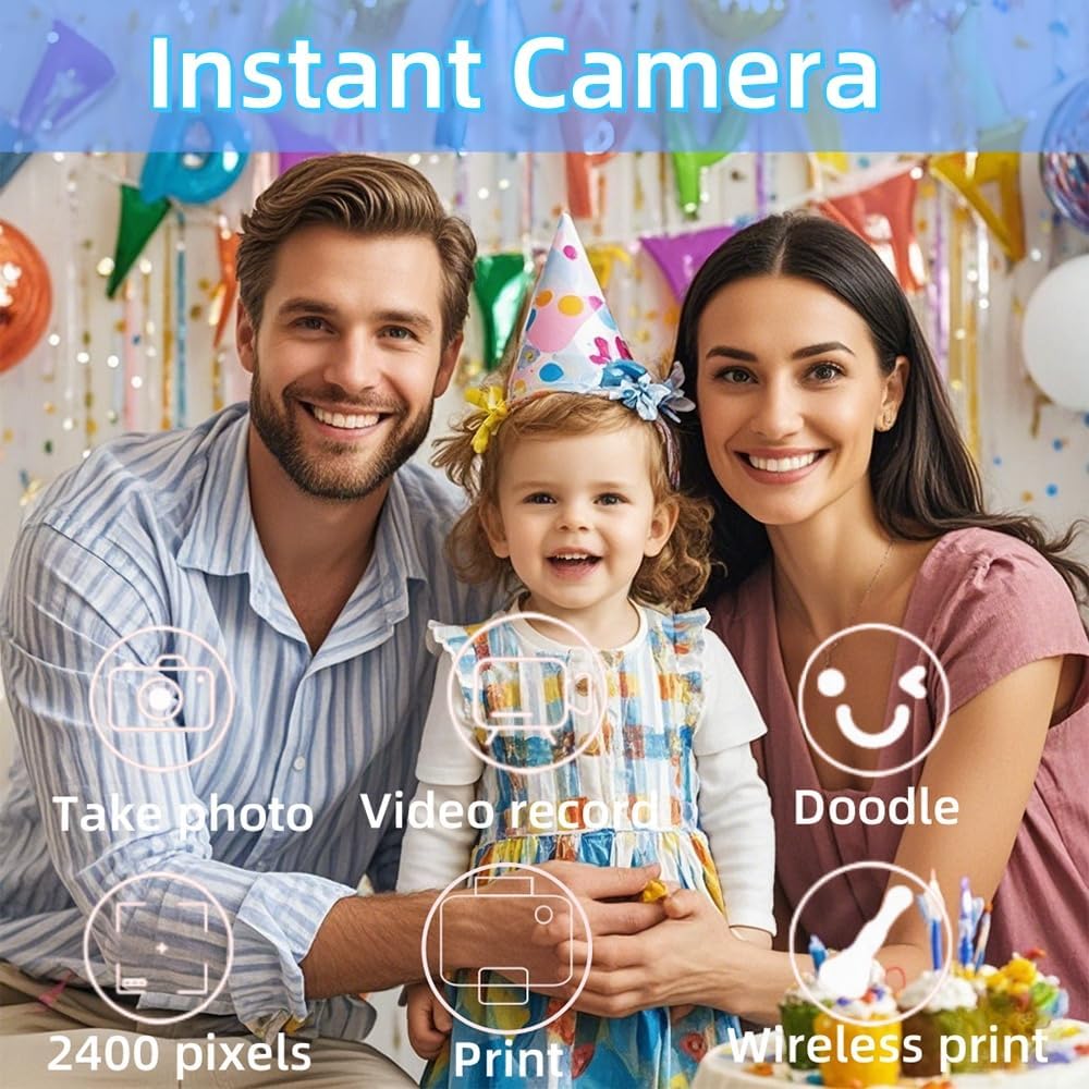 ThreeH Kinderkamera Sofortbildkamera Wiederaufladbarer Videorekorder 24MP Mini-Foto-Camcorder mit Dr