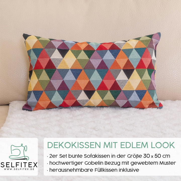 Selfitex 2er Set Bunte Sofakissen mit Füllung und Bezug 30x50, Luxus Sofakissen, farbenfrohes Couchk