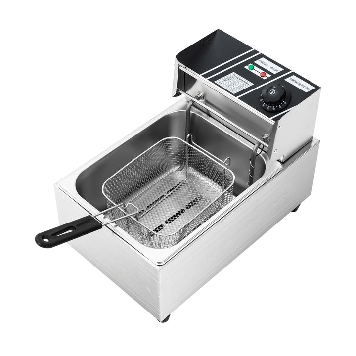 6L 2500W Elektrische Friteuse mit Edelstahl Korb 4 Gummifüsse | Desktop Fritteuse mit Deckel, Temper