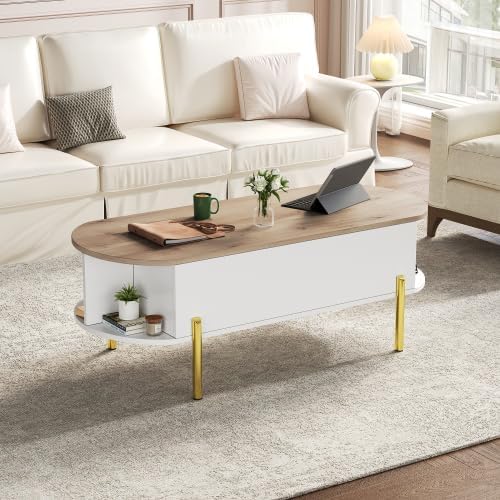 Merax Anhebbarer Couchtisch – Modernes Wohnzimmertisch Design mit Verstecktem Stauraum und Flexibler