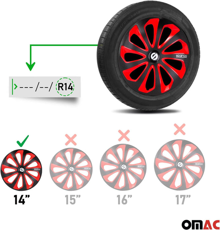 Satz Sparco Radzierblenden Sicilia 14-Zoll Schwarz/Rot/Karbon
