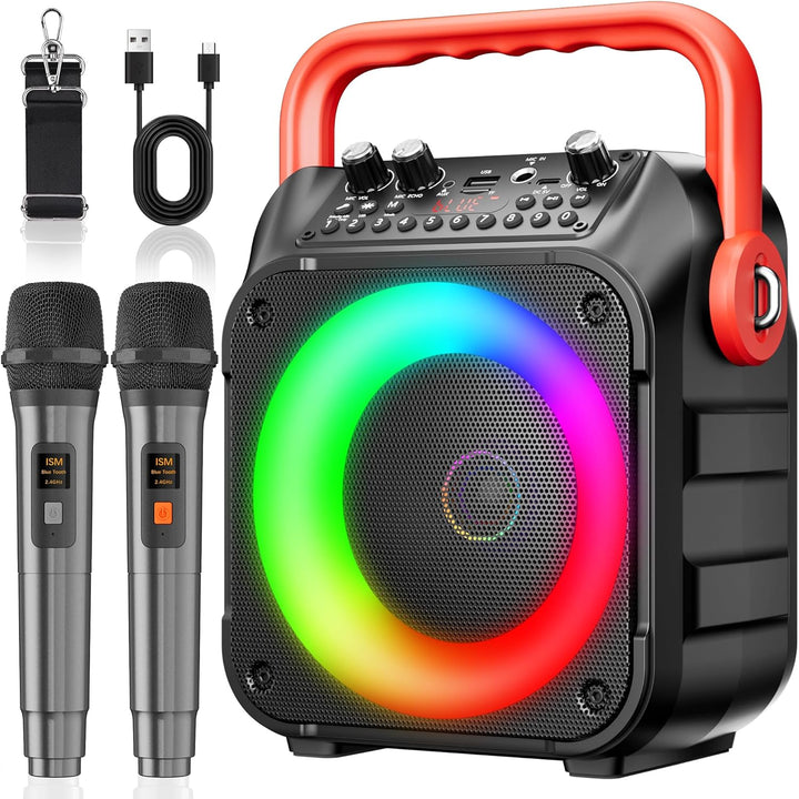 Ankuka Karaoke-Maschine mit 2 kabellosen Mikrofonen Karaoke-Maschine für Erwachsene & Kinder, tragba