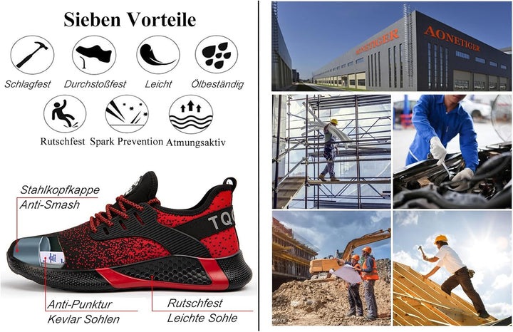 Sicherheitsschuhe Herren Damen Leicht Arbeitsschuhe Stahlkappe Sportlich Schutzschuhe Atmungsaktiv r